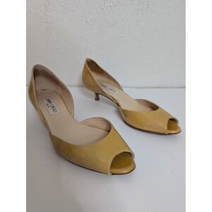 Jimmy Choo Peakaboo Gold Patent Leather Pumps Kitten Heels‎ Womens Size 38 Work